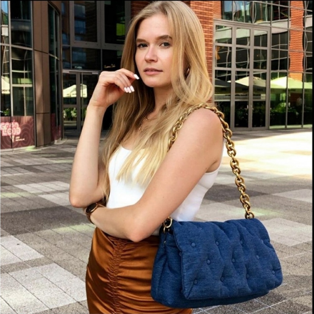 Zara Quilted Denim Handbag - Picture 8 of 13